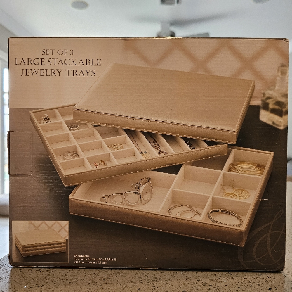 Large Stackable Jewelry Trays Set of 3 With Extra Tray